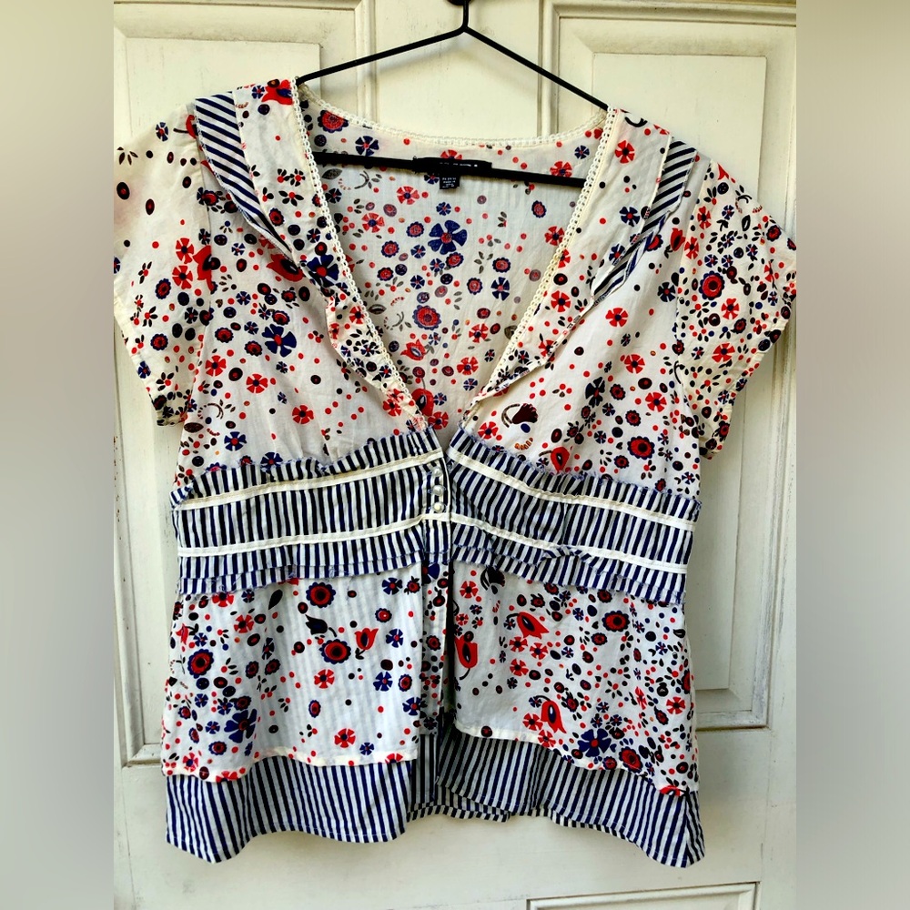 Adorable Dimri Cotton Floral and Striped Ruffled Top